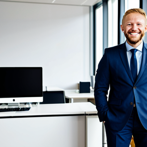 Home 8 Business Professional in Denmark**
A professional IT engineer in a modest business suit, standing in a modern office in Copenhagen, Denmark, smiling confidently, fully clothed, appropriate attire, safe for work, perfect anatomy, natural proportions, professional photography, high quality, family-friendly.
**