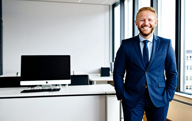 Business Professional in Denmark**
A professional IT engineer in a modest business suit, standing in a modern office in Copenhagen, Denmark, smiling confidently, fully clothed, appropriate attire, safe for work, perfect anatomy, natural proportions, professional photography, high quality, family-friendly.
**
